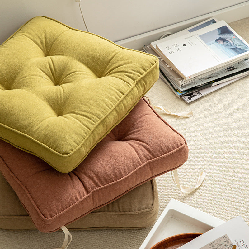 Brown Soft And Thick Seat Cushion - Cotton Linen Blend Chair Pad with Ties - 43x43cm 3