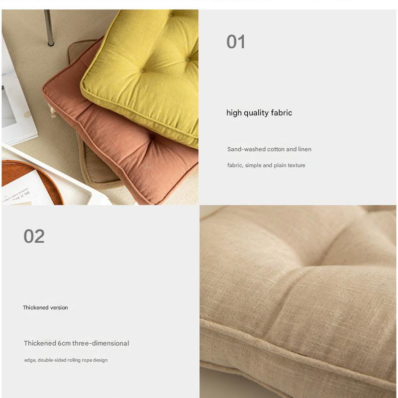 Brown Soft And Thick Seat Cushion - Cotton Linen Blend Chair Pad with Ties - 43x43cm 6