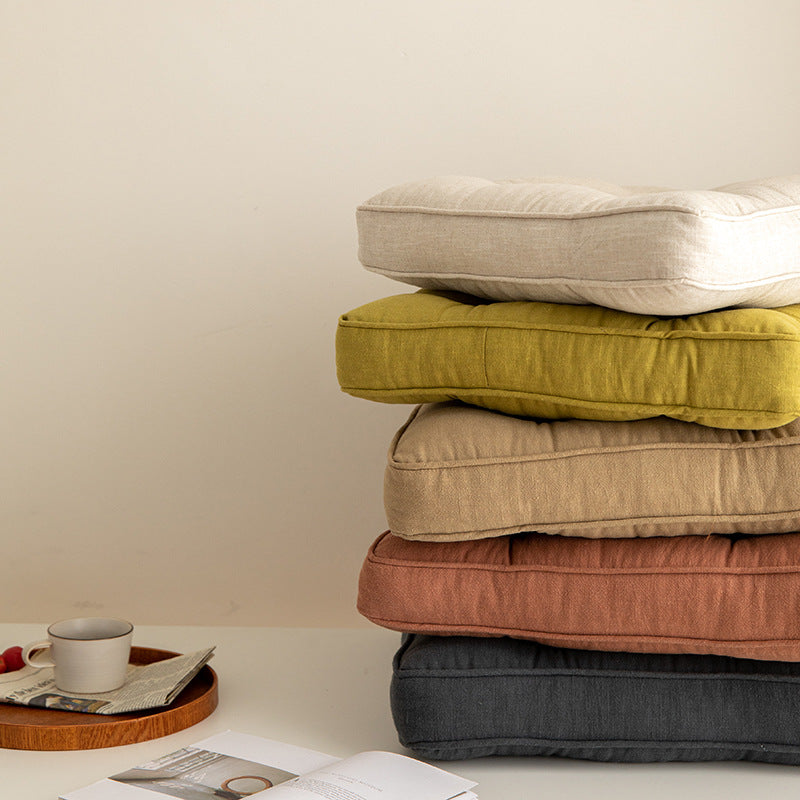 Beige Soft And Thick Seat Cushion - Cotton Linen Blend Chair Pad with Ties - 43x43cm 5