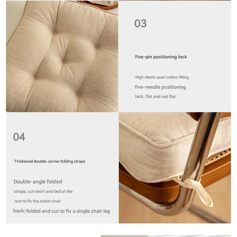 Beige Soft And Thick Seat Cushion - Cotton Linen Blend Chair Pad with Ties - 43x43cm 7