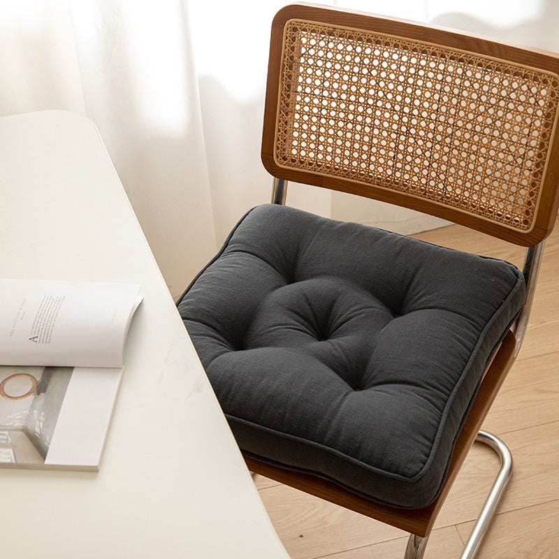 Dark Grey Soft And Thick Seat Cushion - Cotton Linen Blend Chair Pad with Ties - 43x43cm