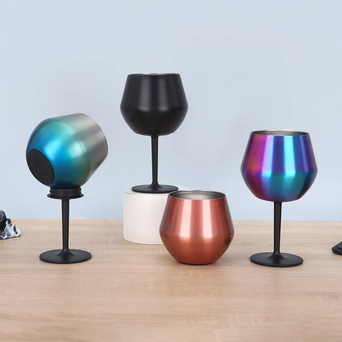 2 Pcs Purple Detachable Stainless Steel Wine Glass - 14oz (420ml) Portable Stemmed Goblet for Outdoors & Travel 3