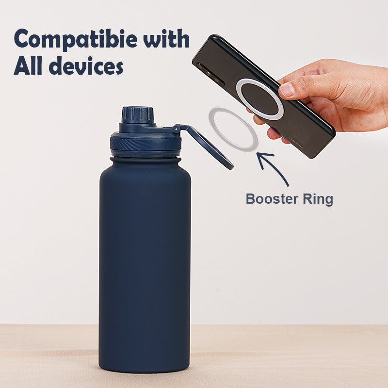 Yellow 1L Stainless Steel Water Bottle with Magnetic Phone Holder Lid - Portable Hydration & Hands-Free Stand 4