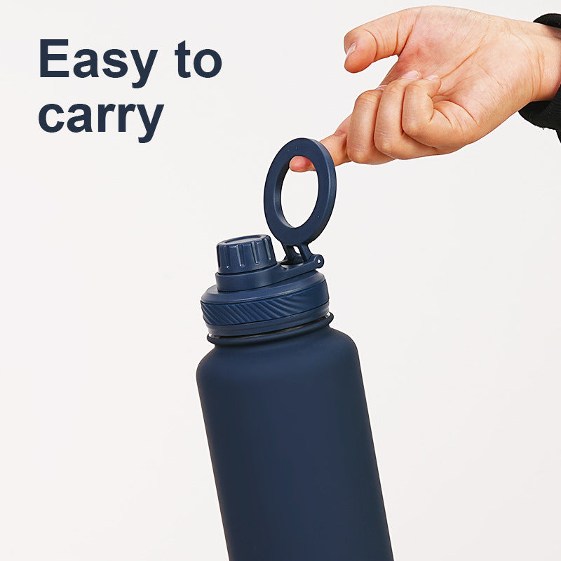 Yellow 1L Stainless Steel Water Bottle with Magnetic Phone Holder Lid - Portable Hydration & Hands-Free Stand 5
