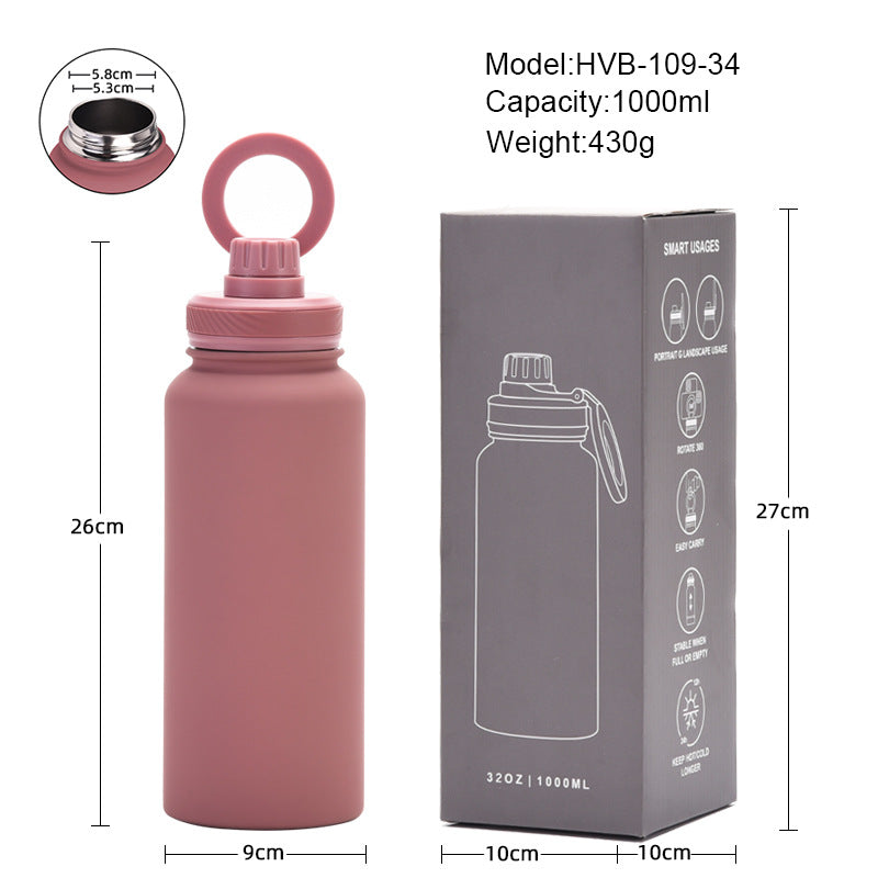 Yellow 1L Stainless Steel Water Bottle with Magnetic Phone Holder Lid - Portable Hydration & Hands-Free Stand 8