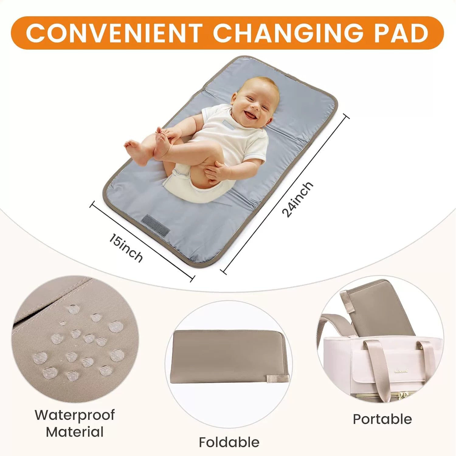 Khaki and Beige Stylish Nappy Bag Backpack - Multi-Functional Diaper Bag with Insulated Pockets, Changing Pad & Pacifier Case 3