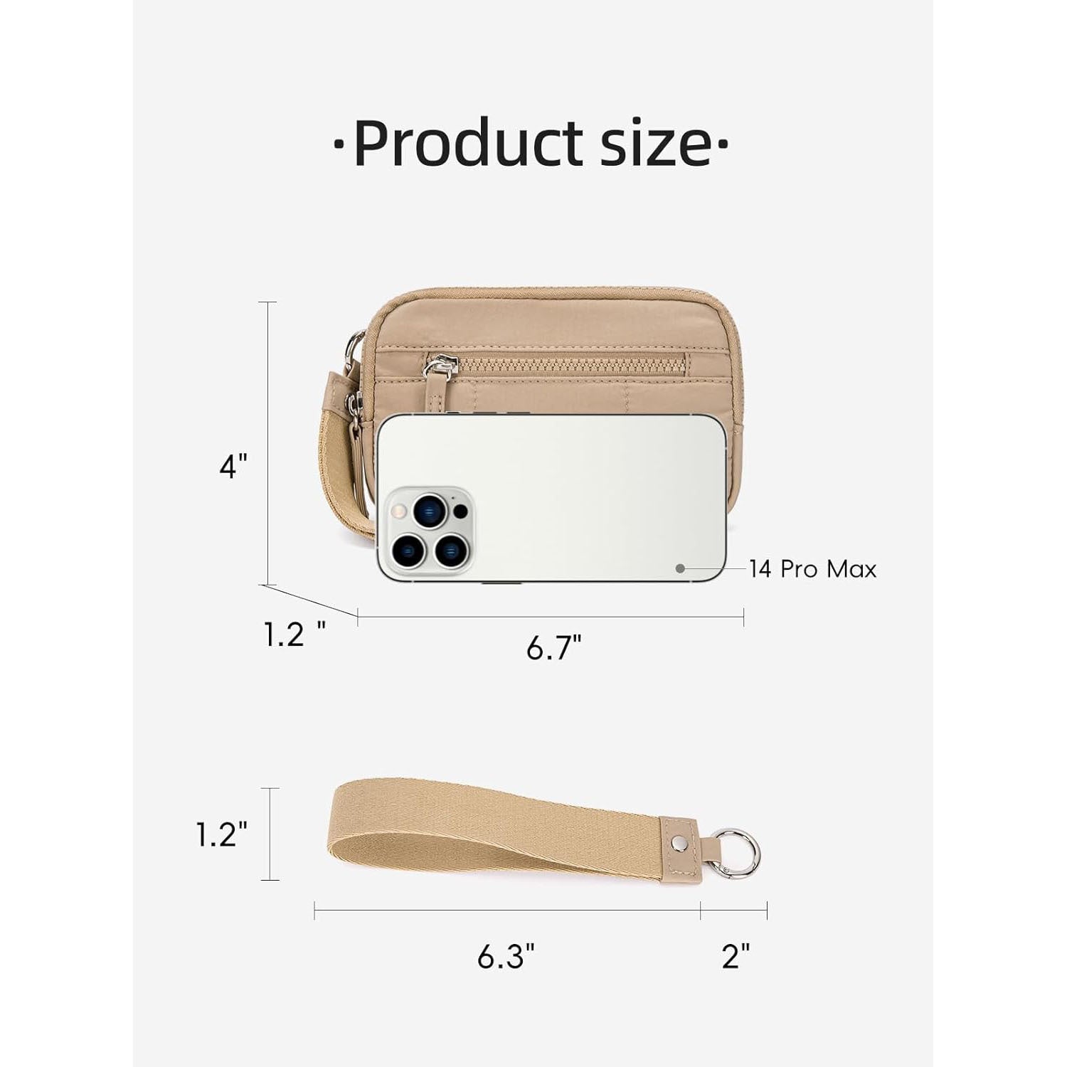 Beige RFID Blocking Nylon Wristlet Clutch Wallet - Compact Waterproof Pouch with Card Slots & ID Window 4