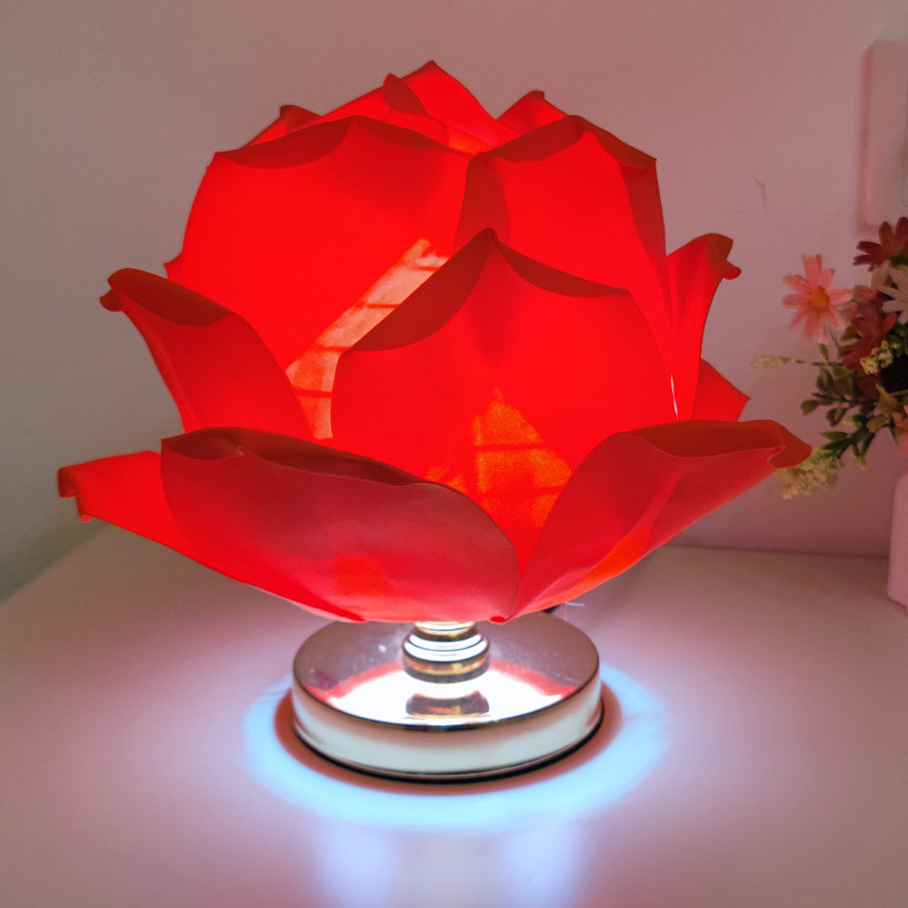 Red Elegant Lotus Flower Table Lamp - Decorative Bedside Night Light for Bedroom Ambiance
