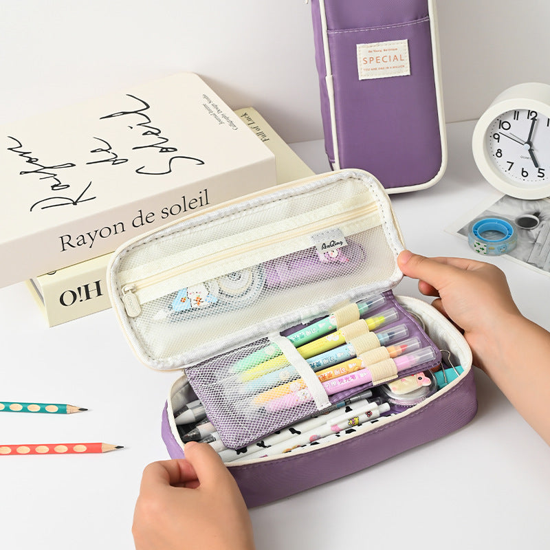 Light Blue Large Capacity Expandable Pencil Case - Multi-Compartment Student Stationery Pouch (Only with pencil case) 3