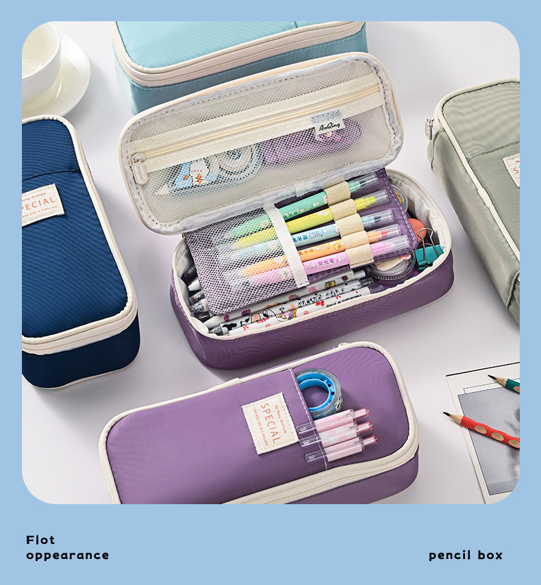 Dark Blue Large Capacity Expandable Pencil Case - Multi-Compartment Student Stationery Pouch (Only with pencil case) 5