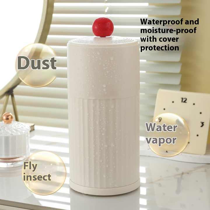 Beige Automatic Lifting Makeup Brush Holder - Dustproof Desktop Organizer with Lid & Compartments 5