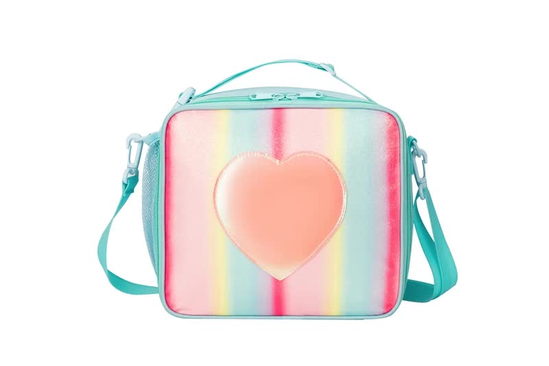 Blue Sparkling Rainbow Heart Insulated Lunch Bag for Kids - Portable School Lunch Box with Shoulder Strap 4