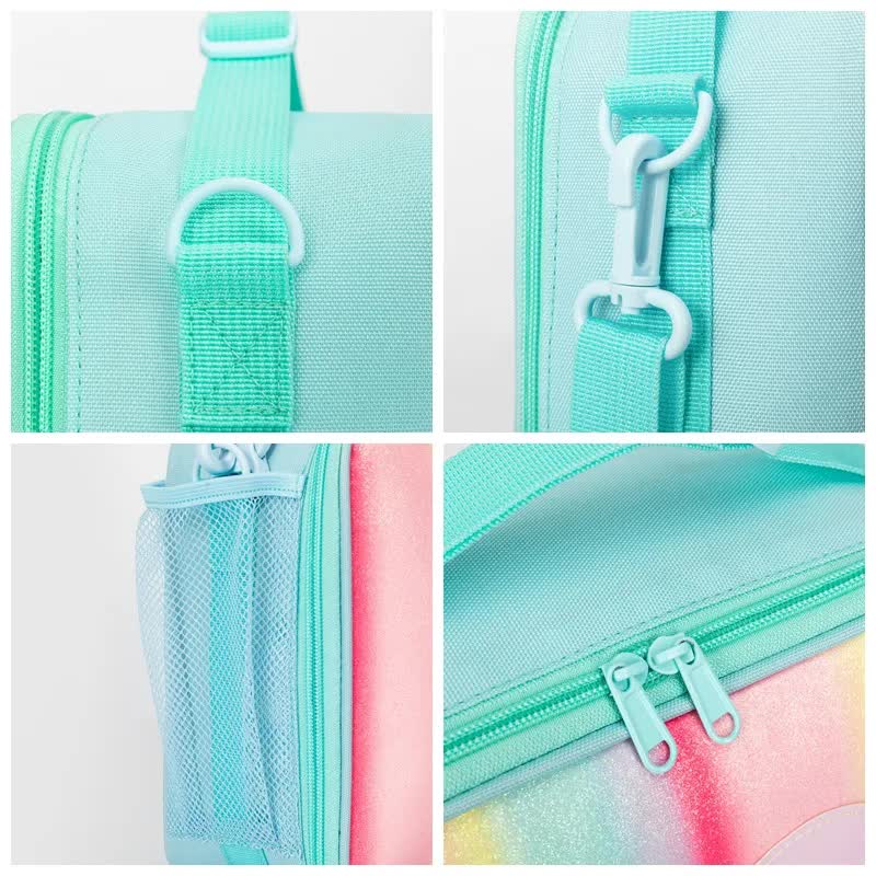Orange Sparkling Rainbow Heart Insulated Lunch Bag for Kids - Portable School Lunch Box with Shoulder Strap 6