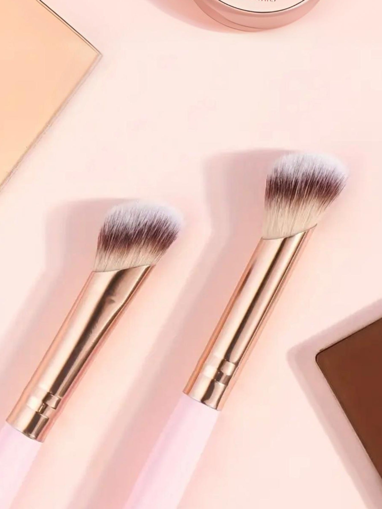 Pink and Glod Versatile 4pc Dual-Ended Makeup Brush Set - Soft Synthetic Bristles for Foundation Blush Contour Concealer 3