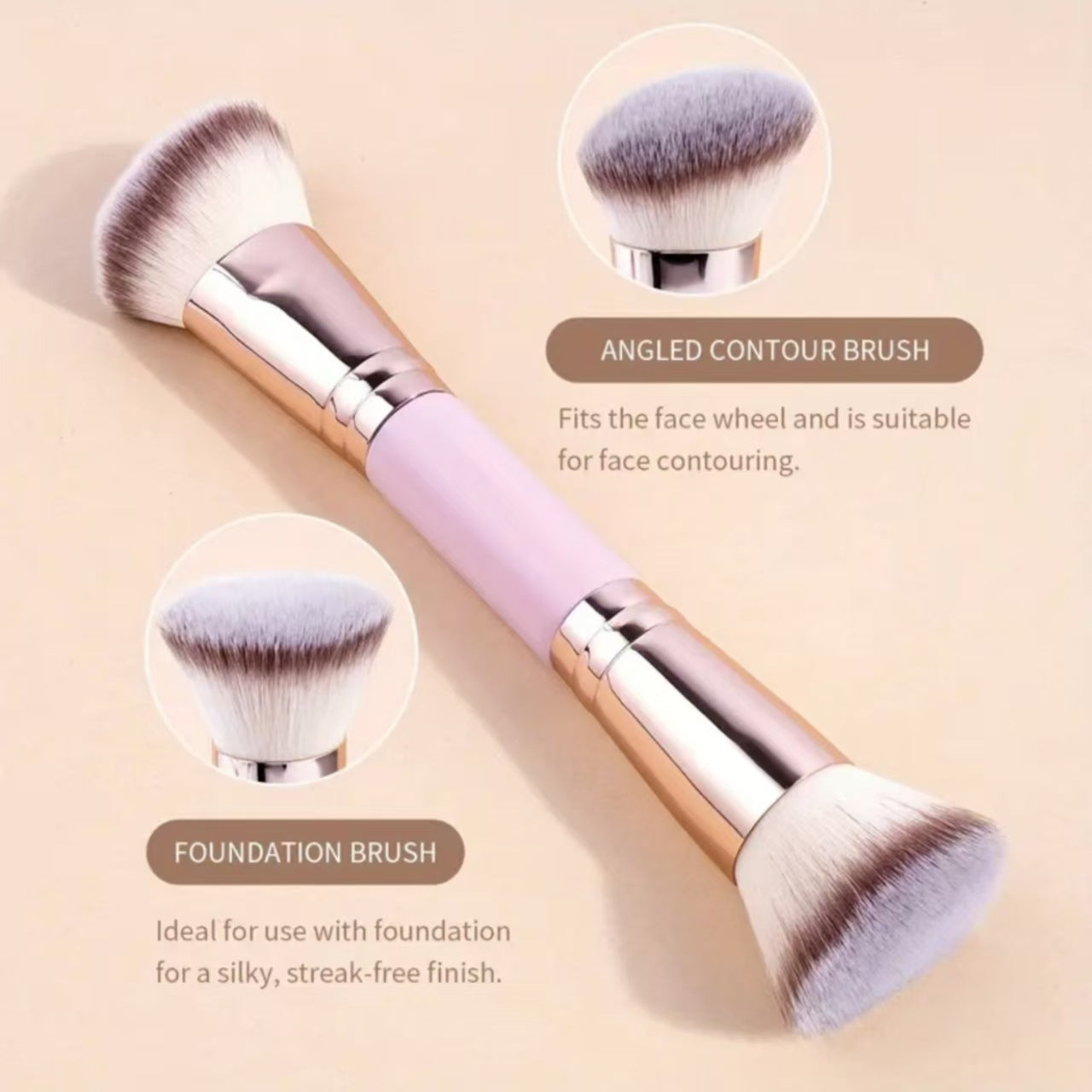 Pink and Glod Versatile 4pc Dual-Ended Makeup Brush Set - Soft Synthetic Bristles for Foundation Blush Contour Concealer 8