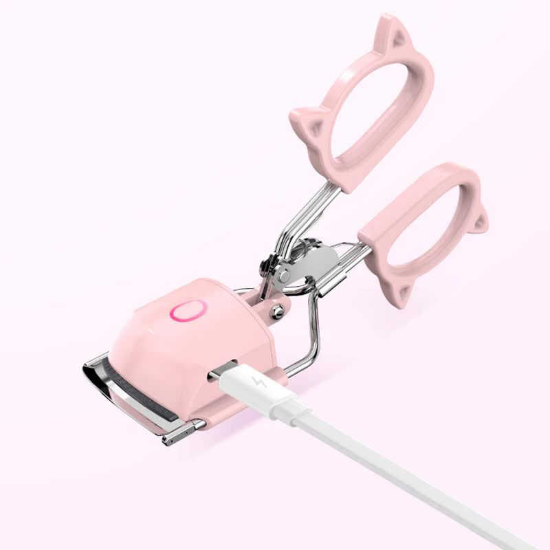 White USB-C Rechargeable Heated Eyelash Curler - Gentle Long-Lasting Lift with 2 Temperature Modes & Cute Cat Ear Design 3