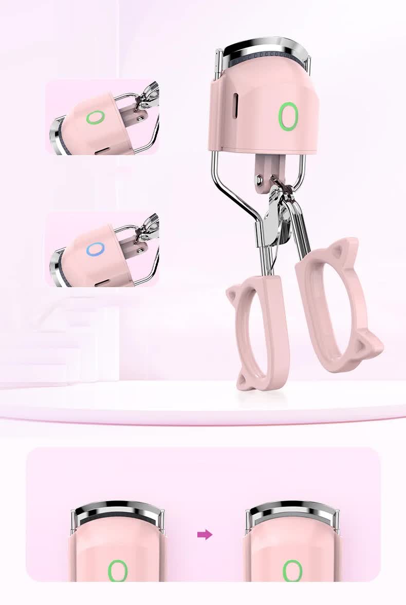 White USB-C Rechargeable Heated Eyelash Curler - Gentle Long-Lasting Lift with 2 Temperature Modes & Cute Cat Ear Design 6