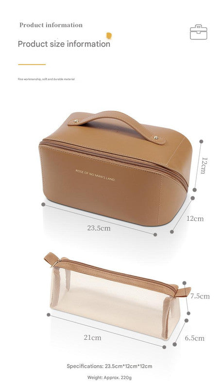 Brown Elegant PU Leather Makeup Bag & Toiletry Organizer with Detachable Mesh Pouch - Large Capacity Travel Cosmetic Case 5