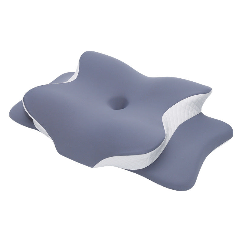 Blue and White Ergonomic Butterfly Memory Foam Pillow - Cervical Neck Support for Side, Back & Stomach Sleepers, Orthopedic Contour Design