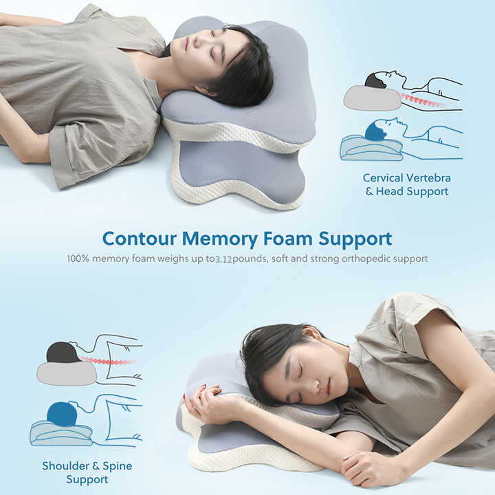 Blue and White Ergonomic Butterfly Memory Foam Pillow - Cervical Neck Support for Side, Back & Stomach Sleepers, Orthopedic Contour Design 5