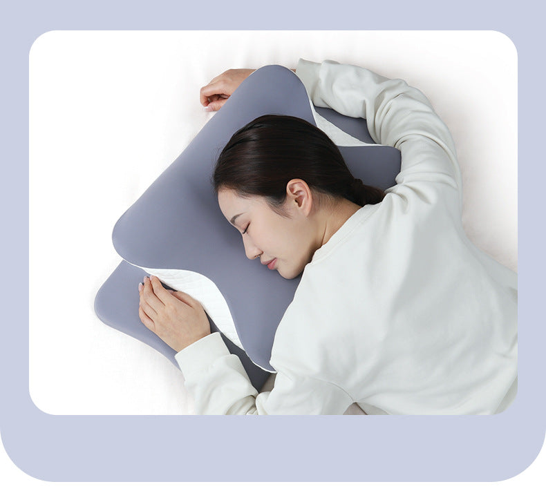 Blue and White Ergonomic Butterfly Memory Foam Pillow - Cervical Neck Support for Side, Back & Stomach Sleepers, Orthopedic Contour Design 6