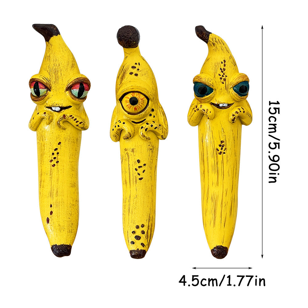 3 Pcs Style 2 Yellow Whimsical Magic Banana Monster Figurine - Quirky Resin Art Decor for Home & Party