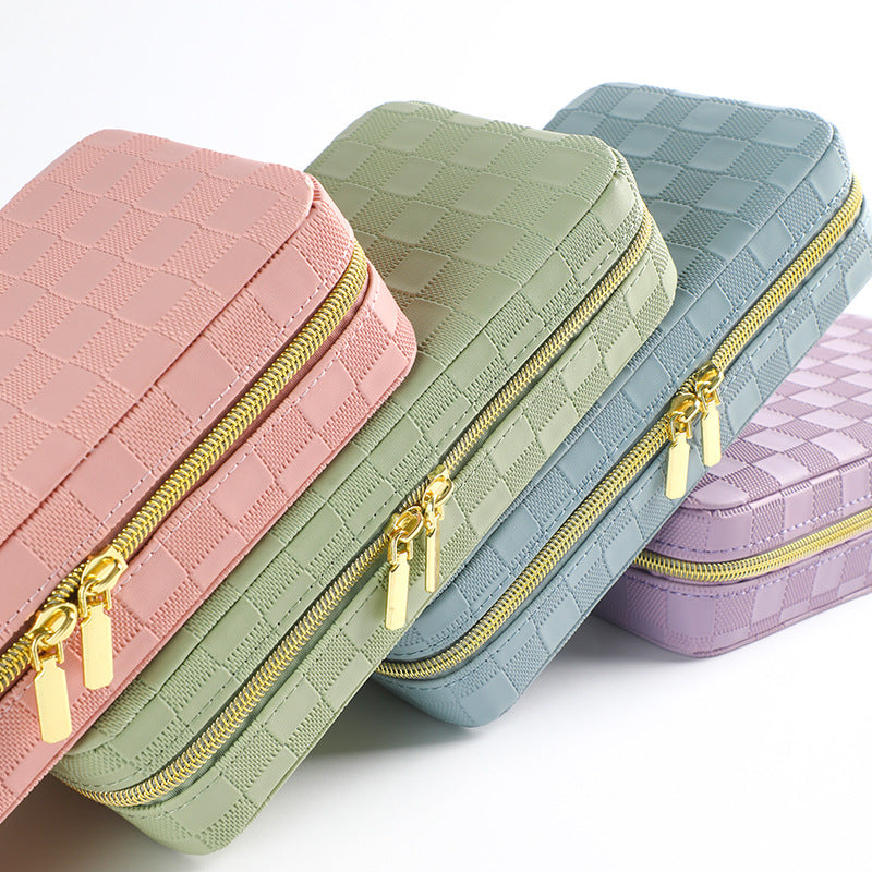 Green Stylish PU Leather Travel Jewellery Box - Compact Organizer for Rings, Earrings, Necklaces with Mirror 3