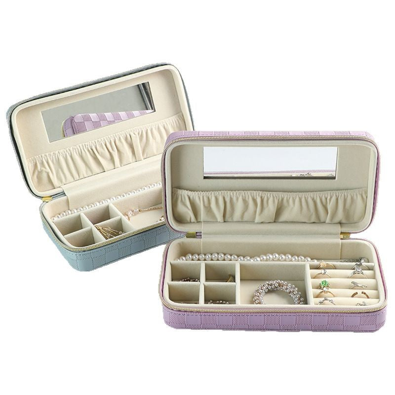 Purple Stylish PU Leather Travel Jewellery Box - Compact Organizer for Rings, Earrings, Necklaces with Mirror 4