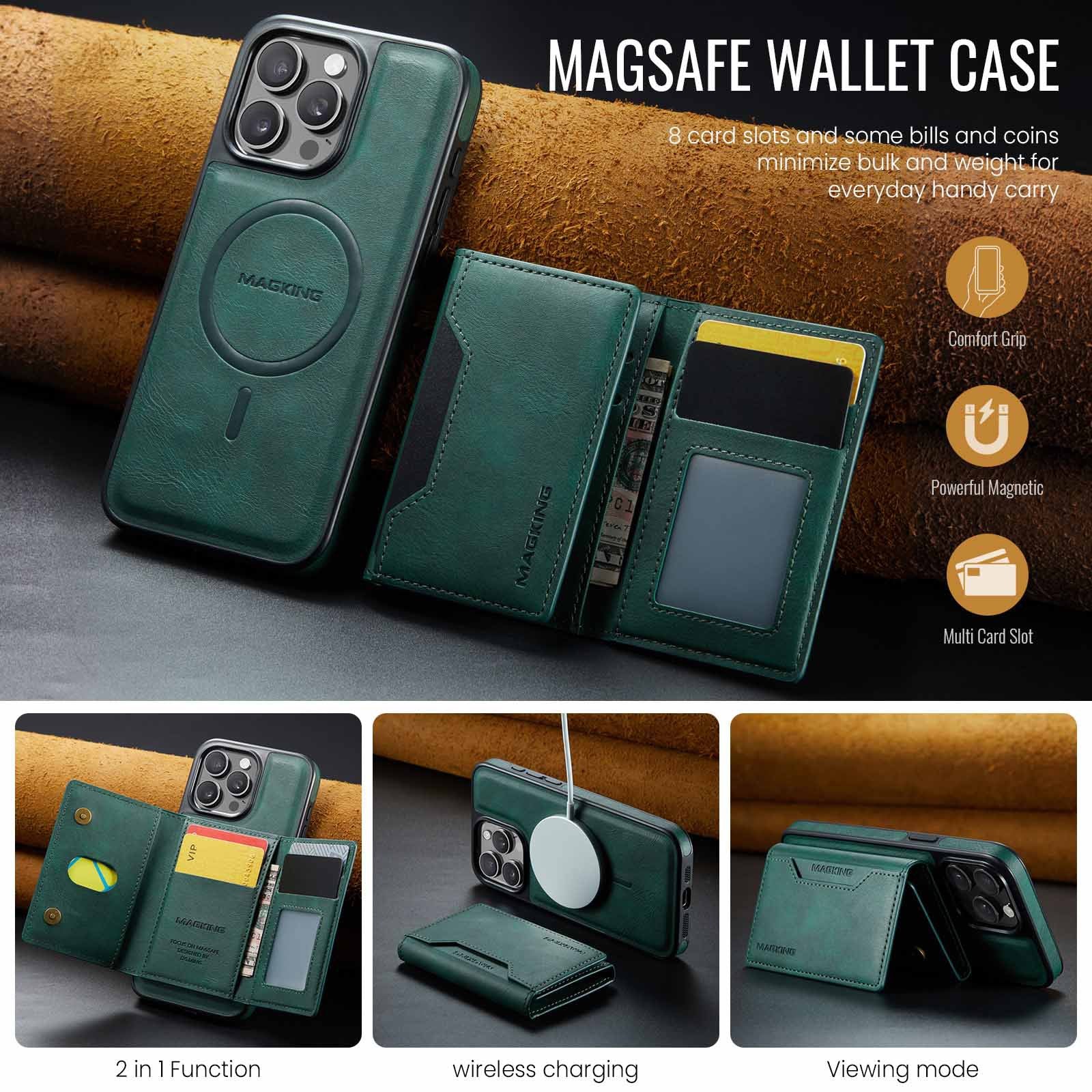 Black Premium MagSafe Wallet Case for iPhone 16 Pro Max - Detachable PU Leather Magnetic Card Holder 3