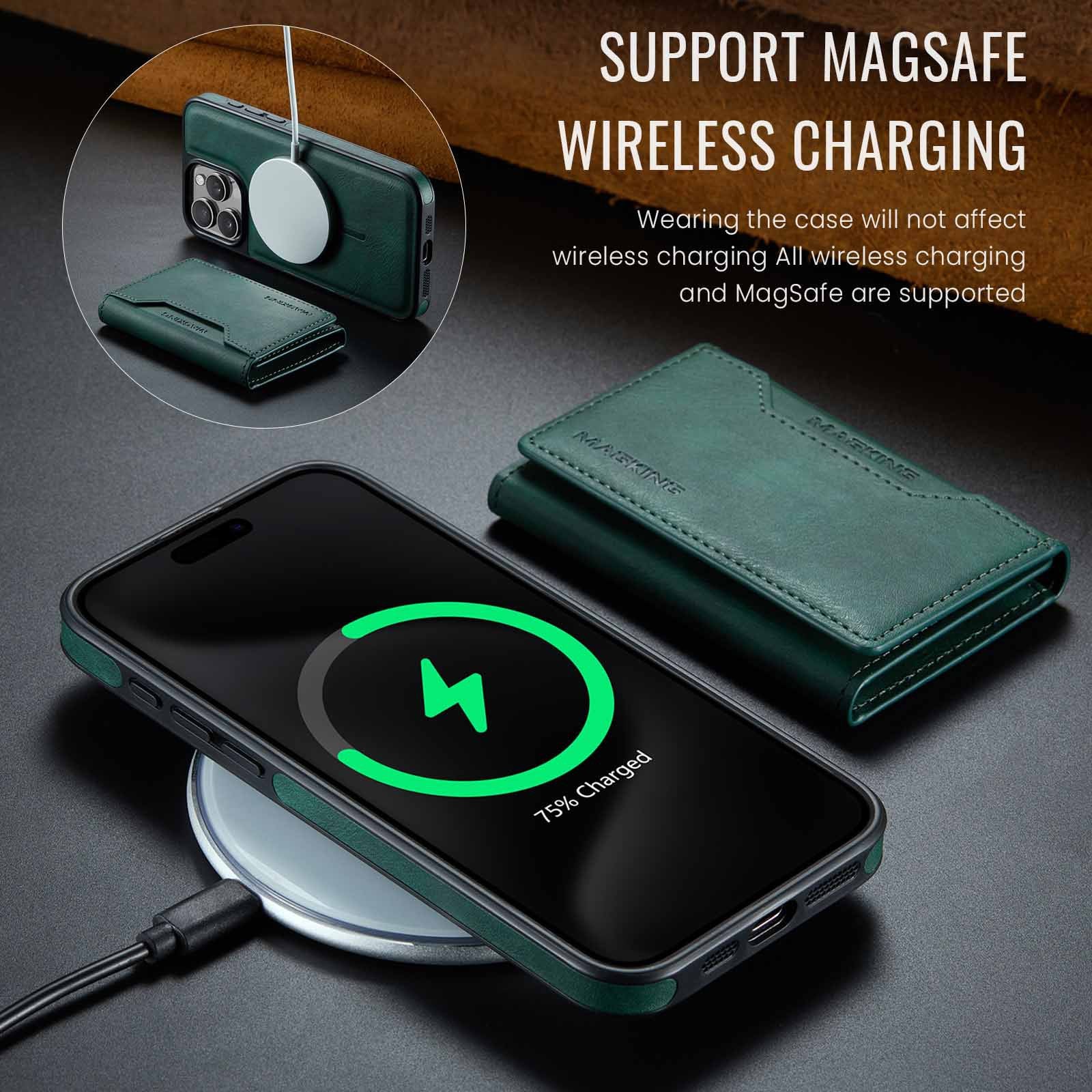 Black Premium MagSafe Wallet Case for iPhone 16 Pro Max - Detachable PU Leather Magnetic Card Holder 4