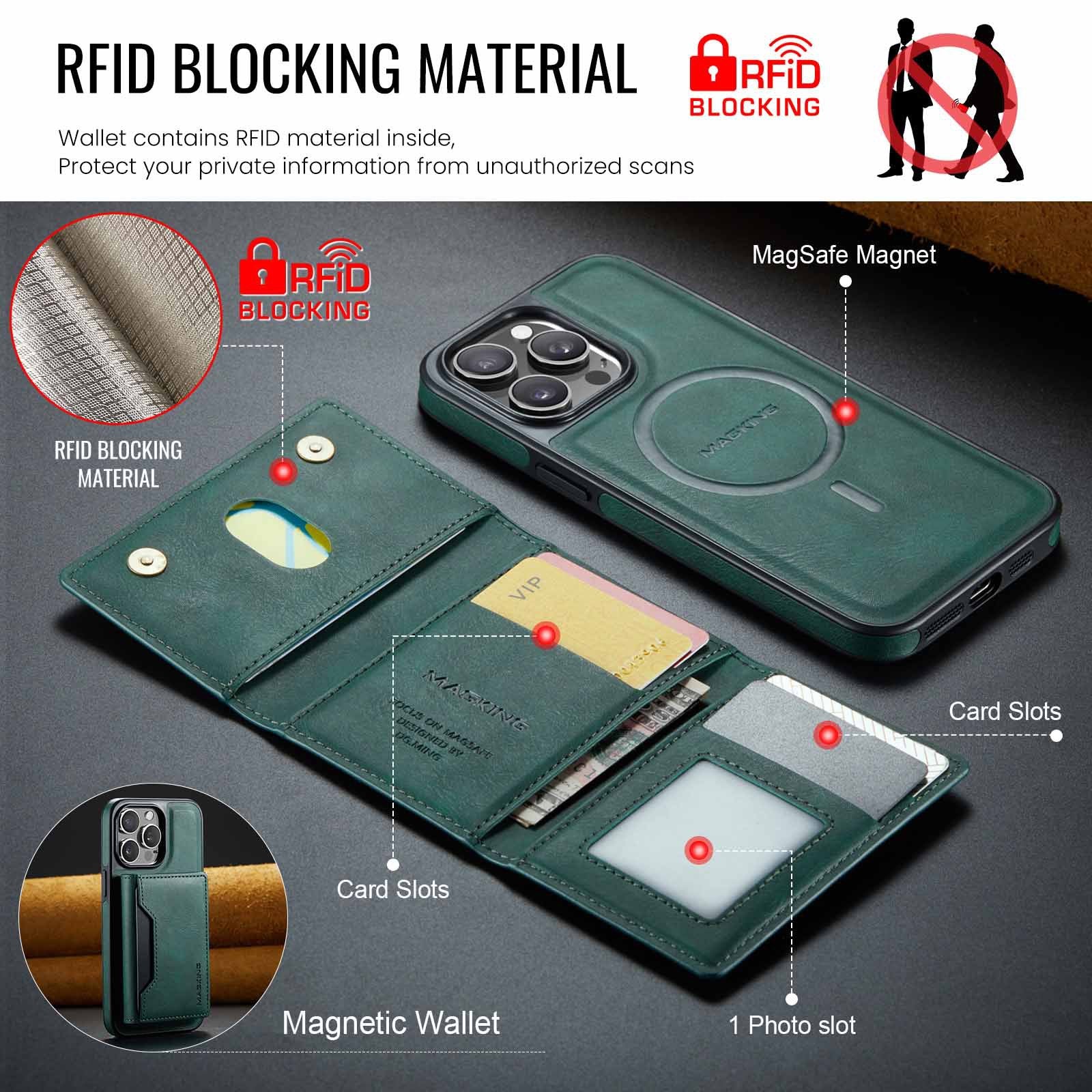 Black Premium MagSafe Wallet Case for iPhone 16 Pro Max - Detachable PU Leather Magnetic Card Holder 5
