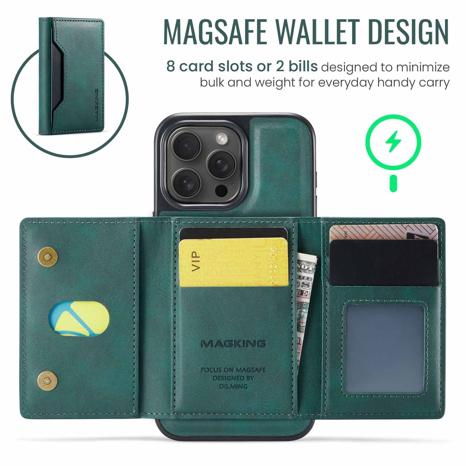 Black Premium MagSafe Wallet Case for iPhone 16 Pro Max - Detachable PU Leather Magnetic Card Holder 7