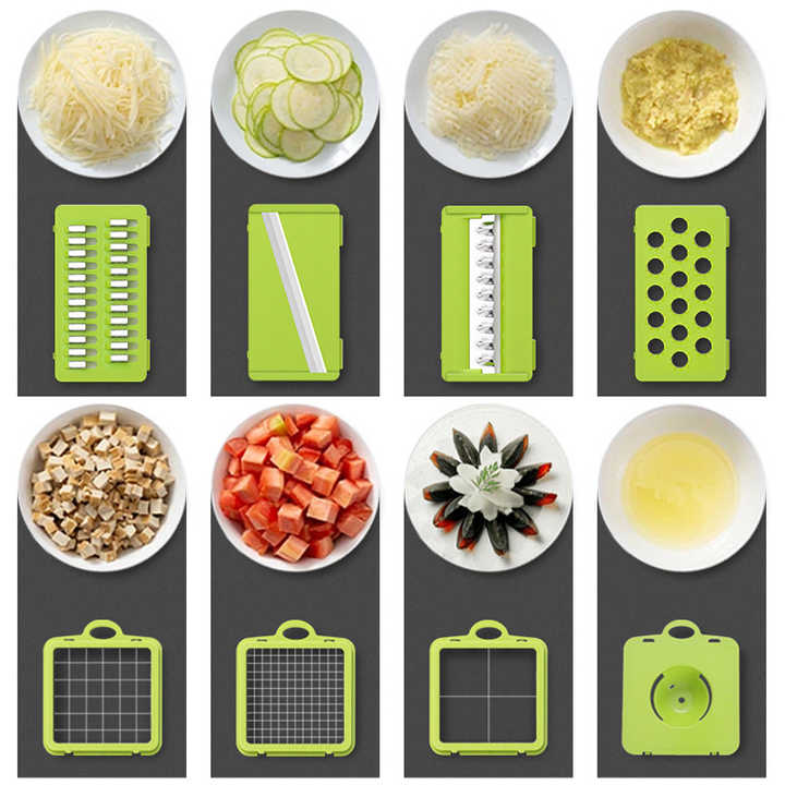Green And Grey Ultimate 12-in-1 Multi-Functional Vegetable Slicer Dicer Chopper - Mandoline with Storage Containers & Drain Basket 3