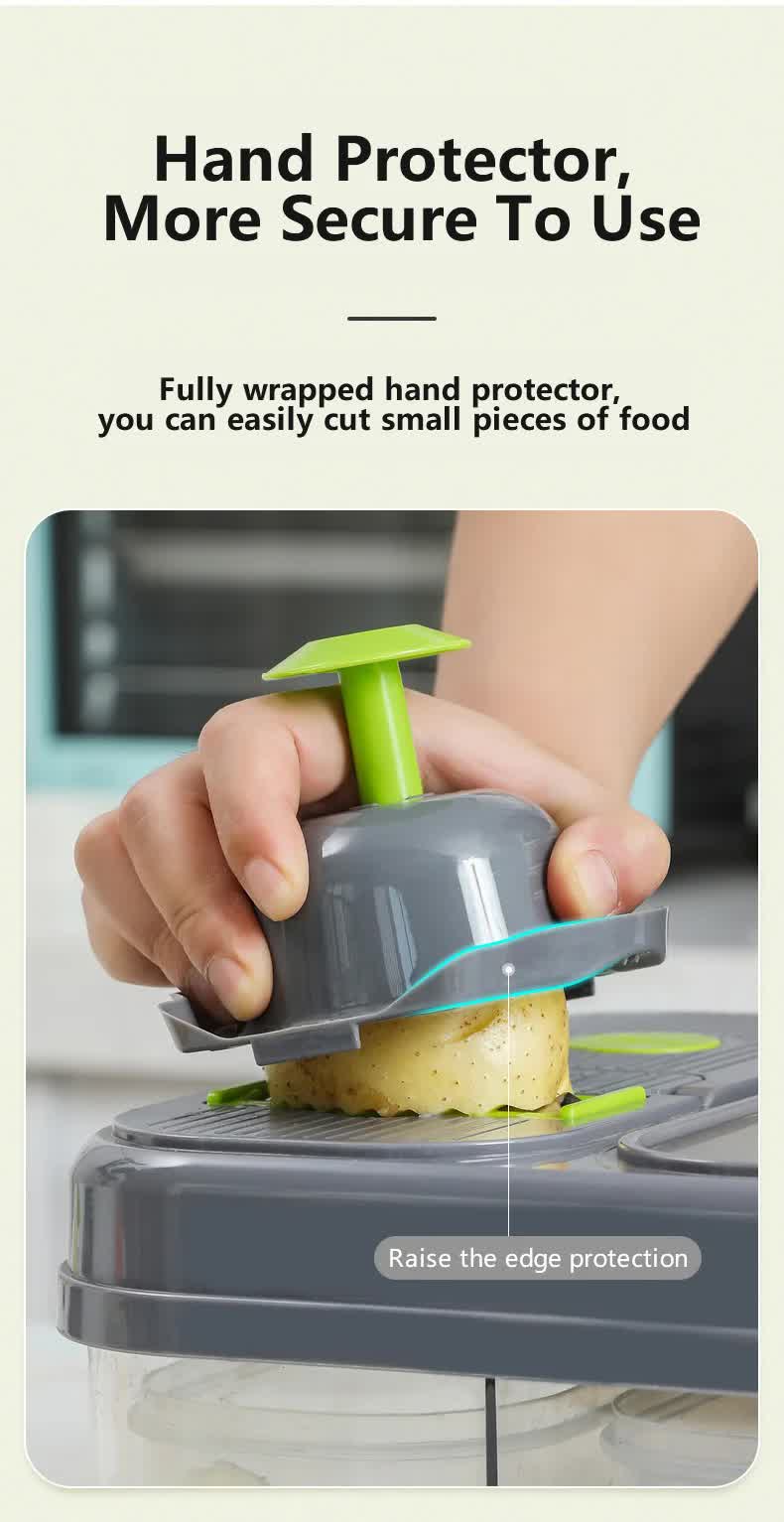 Green And Grey Ultimate 12-in-1 Multi-Functional Vegetable Slicer Dicer Chopper - Mandoline with Storage Containers & Drain Basket 7