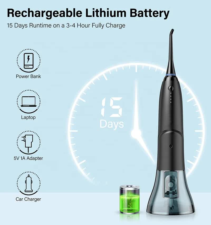 Black Advanced Portable Water Flosser - Rechargeable Oral Irrigator, IPX7 Waterproof, 4 Cleaning Modes for Deep Dental Care 7