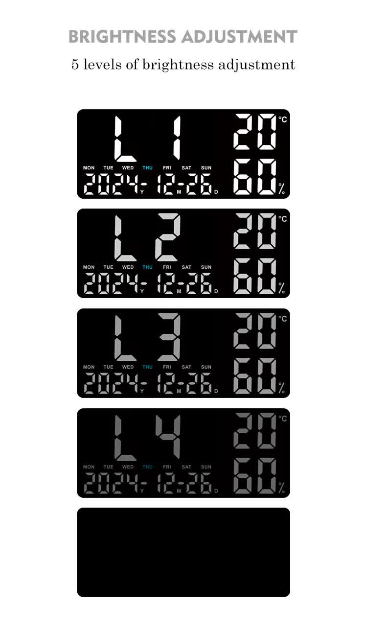 Black Background With Blue and White Light Sleek Large LED Digital Wall & Desk Clock - Remote Control, Temperature, Humidity, Dual Alarms, Calendar 6