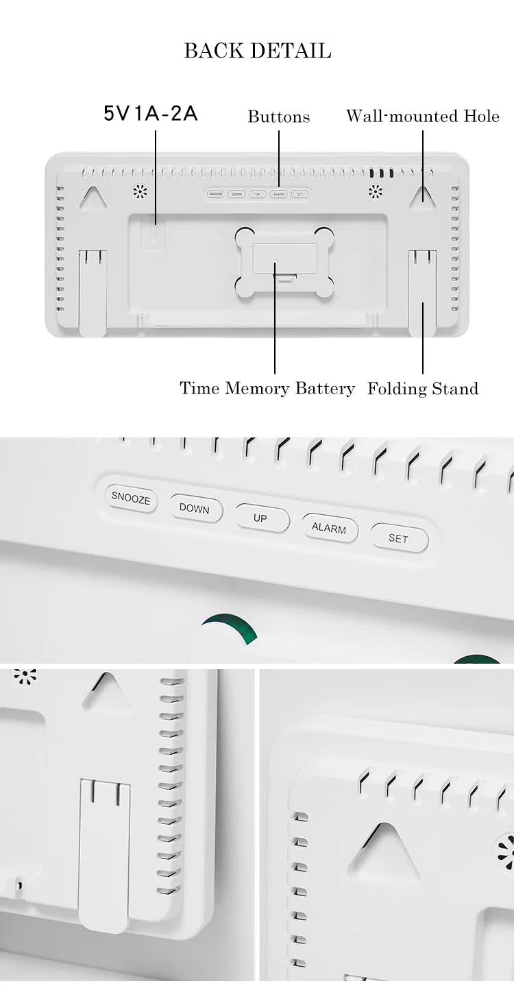 Black Background With Blue and White Light Sleek Large LED Digital Wall & Desk Clock - Remote Control, Temperature, Humidity, Dual Alarms, Calendar 9