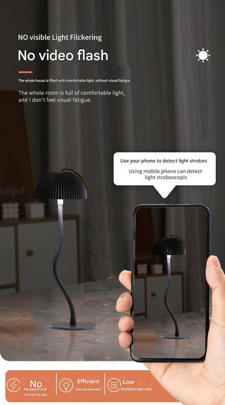 Black Sleek Minimalist LED Mushroom Table Lamp - Rechargeable 3-Color Touch Control, Bar & Ambient Light 4