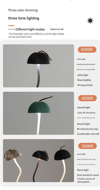 Gold Three-dimensional stripes Sleek Minimalist LED Mushroom Table Lamp - Rechargeable 3-Color Touch Control, Bar & Ambient Light 3