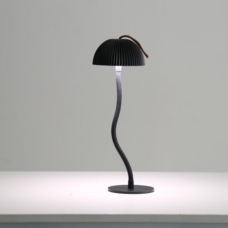 Black Three-dimensional stripes Sleek Minimalist LED Mushroom Table Lamp - Rechargeable 3-Color Touch Control, Bar & Ambient Light