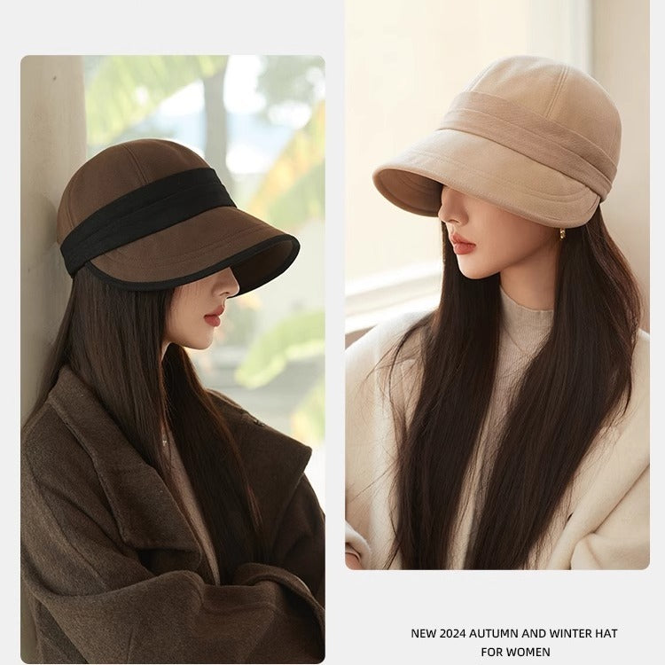 Beige Elegant Warm Bucket Hat - Minimalist Color Block Design, Face-Slimming Style for Autumn & Winter 5