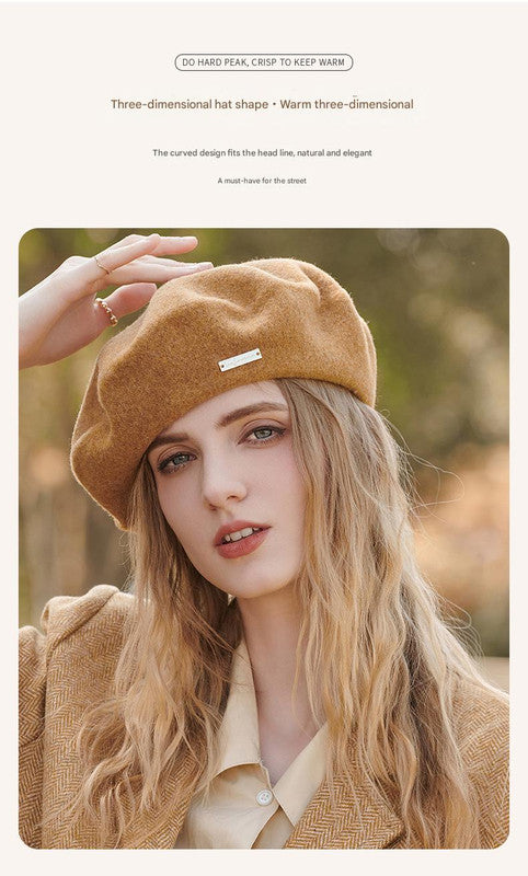White Elegant Wool Beret - Classic Warm Thick British Style Hat for Autumn & Winter 4