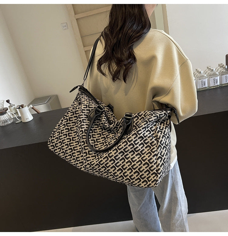 Black Stylish Geometric Pattern Travel Duffel Bag - Large Capacity Lightweight Weekender & Gym Bag 3