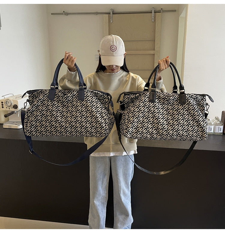 Dark Blue Stylish Geometric Pattern Travel Duffel Bag - Large Capacity Lightweight Weekender & Gym Bag 4