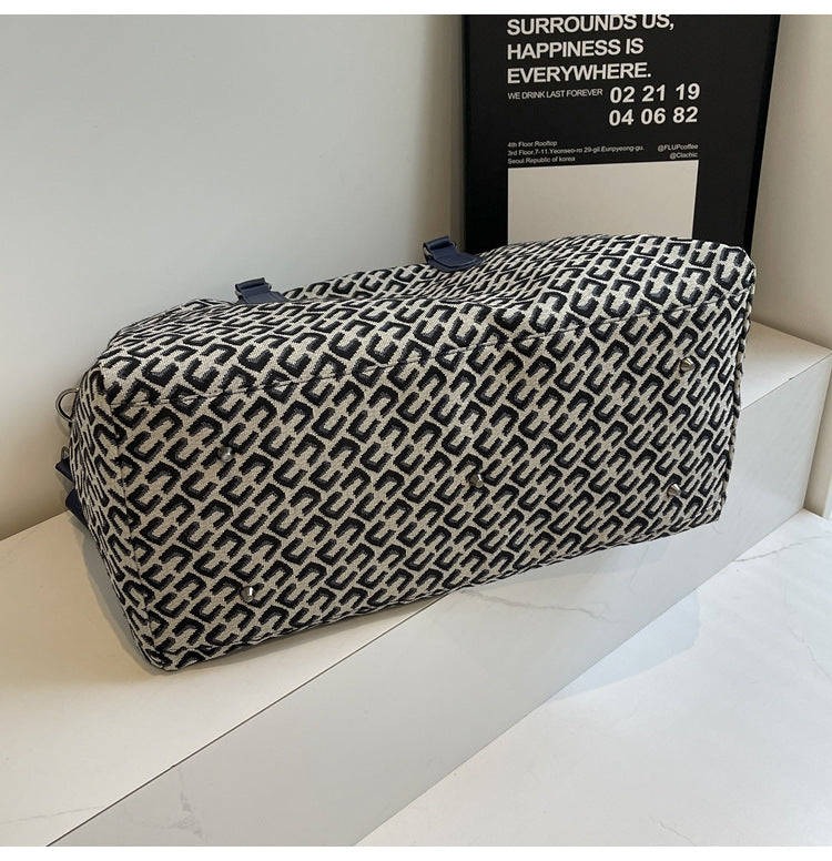 Dark Blue Stylish Geometric Pattern Travel Duffel Bag - Large Capacity Lightweight Weekender & Gym Bag 6