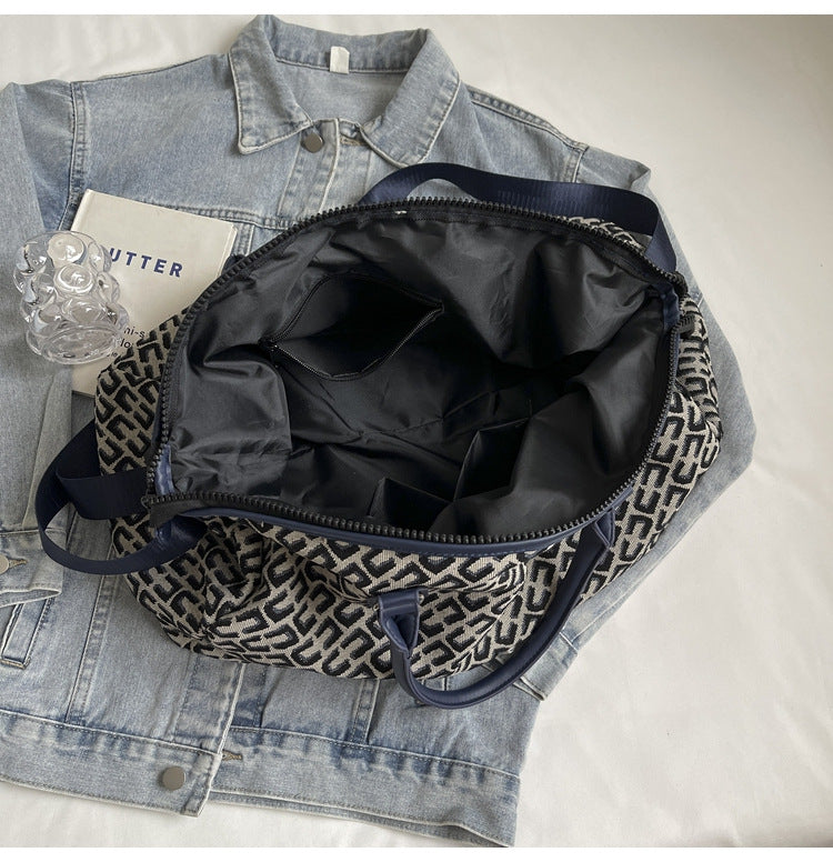 Dark Blue Stylish Geometric Pattern Travel Duffel Bag - Large Capacity Lightweight Weekender & Gym Bag 7