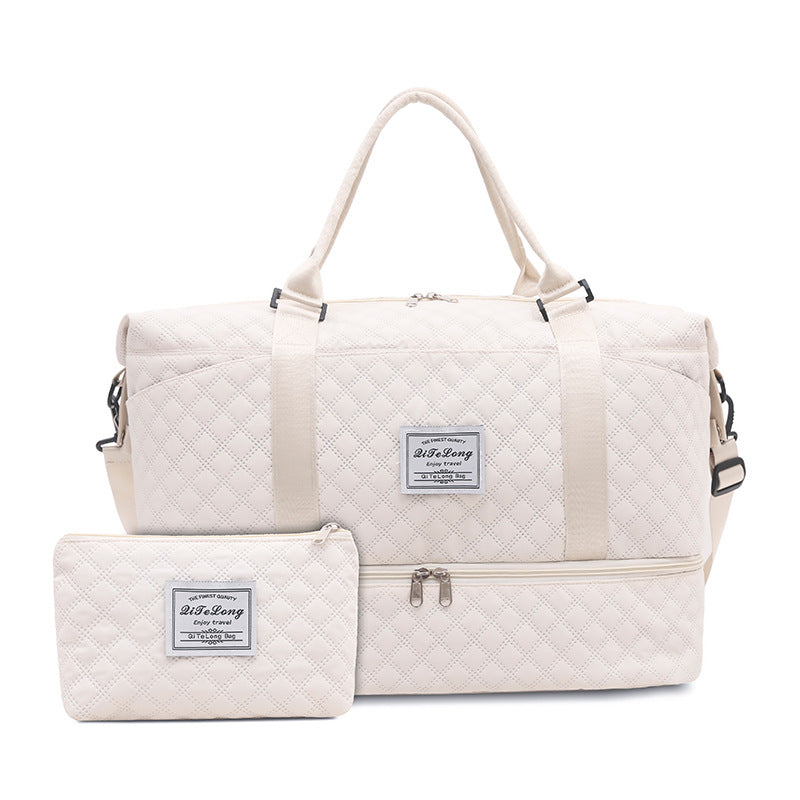 White Chic 3-Piece Quilted Travel Bag Set - Duffel, Crossbody Sling & Toiletry Pouch - Large Capacity & Lightweight 6