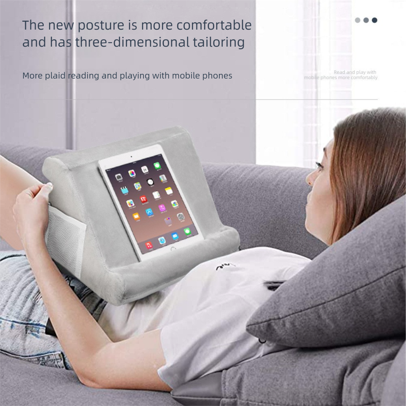 Grey Soft Multi-Angle Tablet Pillow Stand - Comfy Reading & Viewing Holder for iPads, Books, eReaders 6