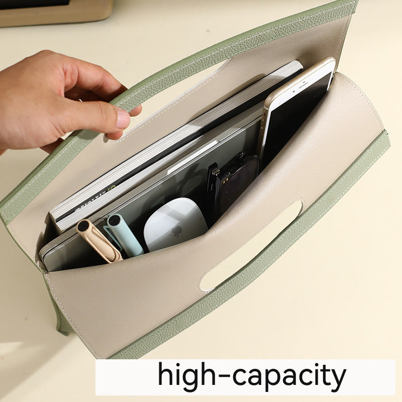 Beige Professional A4 PU Leather Document Bag - Waterproof Handheld File Folder Portfolio for Business & Conference 4
