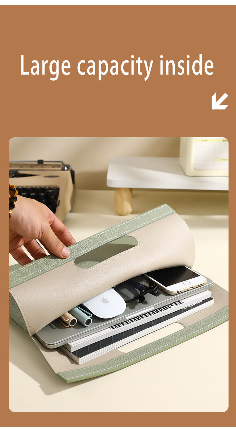 Beige Professional A4 PU Leather Document Bag - Waterproof Handheld File Folder Portfolio for Business & Conference 6